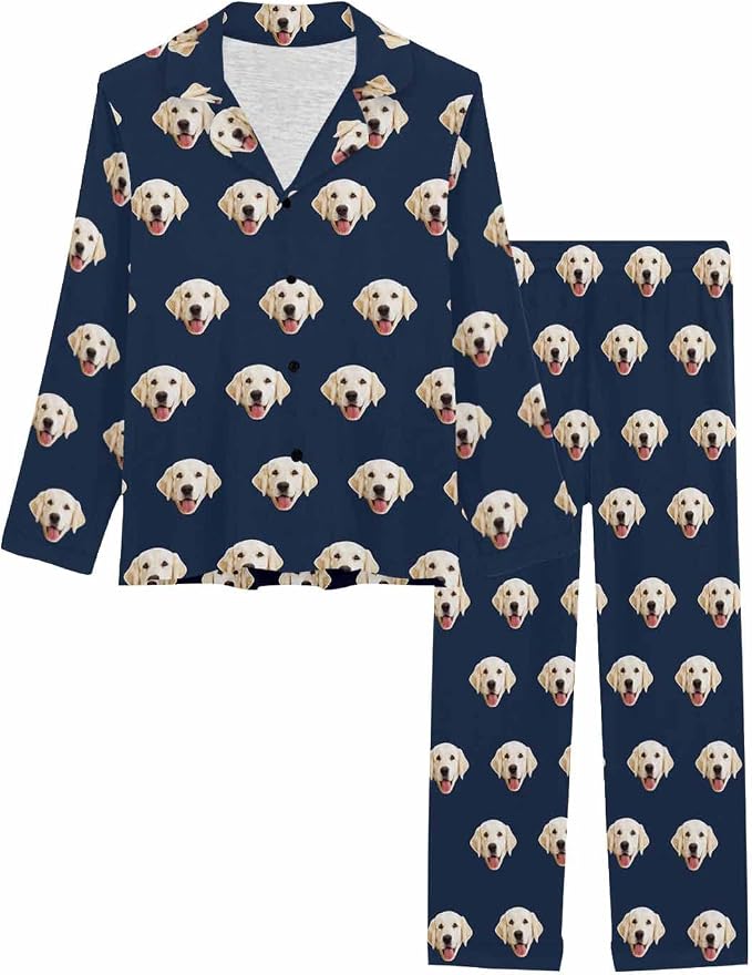 MyPupSocks Custom Face Pajamas for Women Set, Personalized Photo Long Sleepwear - Image 3