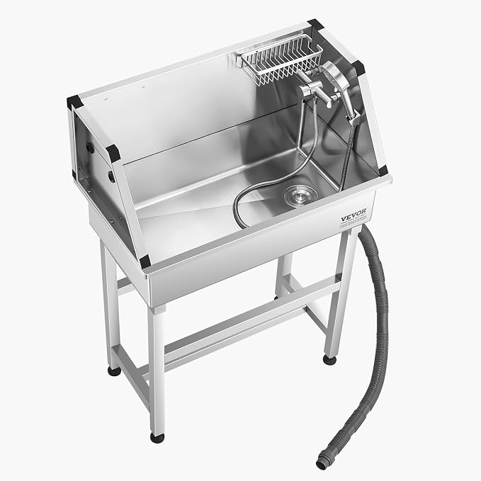 VEVOR Professional Dog Washing Station, 34 Inch Stainless Steel Pet Grooming Tub with Hot & Cold Faucet, Showerhead, Storage Rack, No-Bend All-in-One Bathtub, Home Wash Sink, Fits Small Cats and Dogs - Image 11