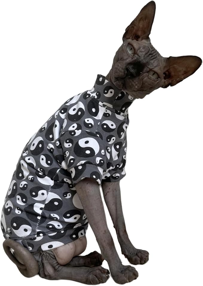 Tai Ji Feng Shui Sphynx Cat Cotton T-Shirts Hairless Cat Sweatshirt Pet Kitten - Image 2