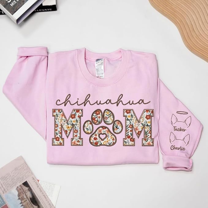 CHILLEVER Personalized Embroidered Dog Mom Sweatshirt, Dog Mama Crewneck - Image 3