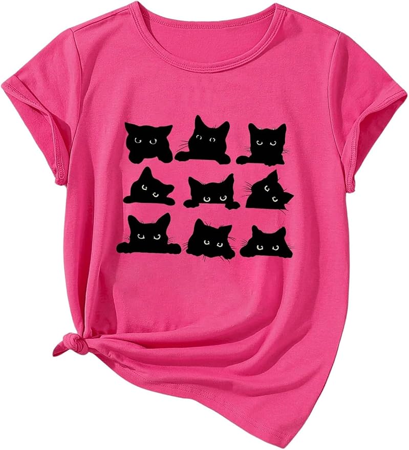 SweatyRocks Girl's Cute Cat Graphic T Shirt Short Sleeve Crew Neck Casual Tee by SweatyRocks
