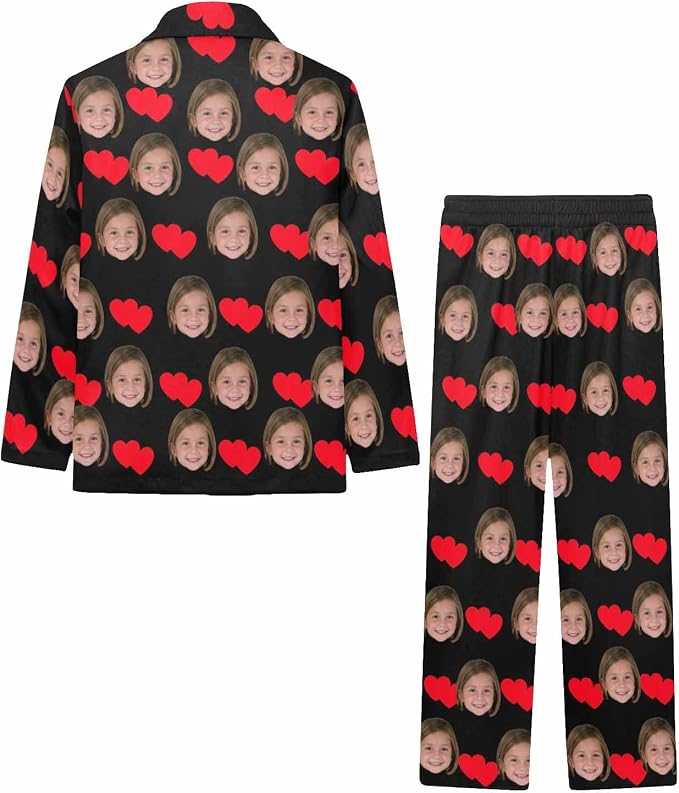 Artsadd Girls Pajamas Set Custom Face Pet Photo Long Sleeve Sleepwear - Image 4
