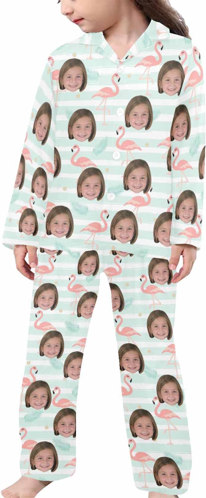 Artsadd Girls Pajamas Set Custom Face Pet Photo Long Sleeve Sleepwear by Artsadd