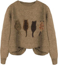 WDIRARA Women's Cat Graphic Sweater Long Sleeve Crew Neck Knit Tops Casual by WDIRARA