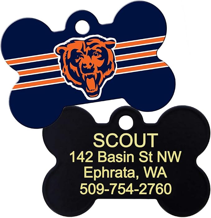GoTags Personalized Chicago Bears Dog Tag, Brass Metal Bone Shape Pet ID Tag - Image 2