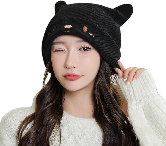 Women's Teen Girls Knitted Cat Kitty Cuffed Beanie Hat Winter Outdoor Stretchy by Unknown