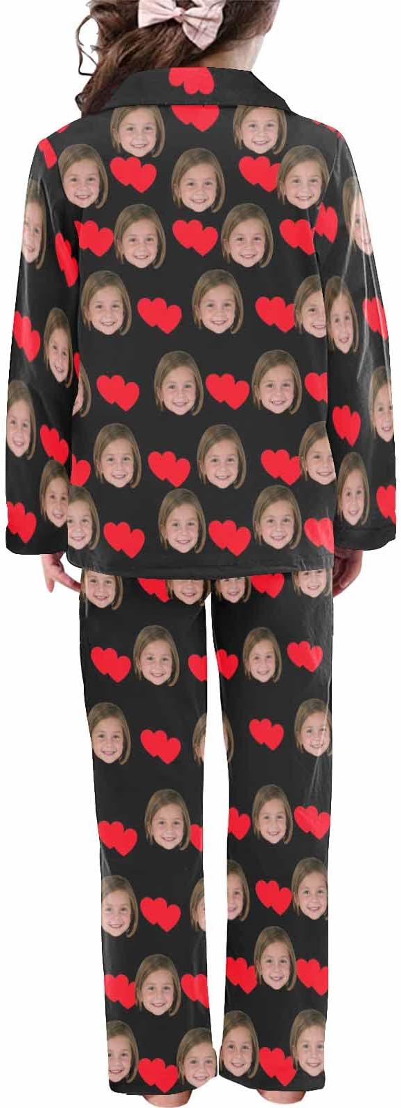 Artsadd Girls Pajamas Set Custom Face Pet Photo Long Sleeve Sleepwear - Image 2
