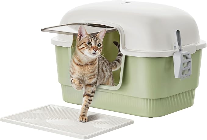 Cat Litter Box with Litter Mat and Scoop, High Wall Enclosed Cat Litter Boxes by Unknown