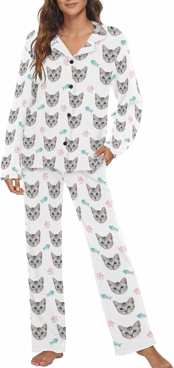 MyPupSocks Custom Face Pajamas for Women Set, Personalized Photo Long Sleepwear by MyPupSocks