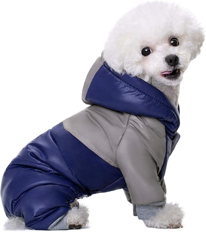Winter Small Medium Dog Coat, Hooded Four-Legged Dog Jacket Cotton-Padded by MIAODODO