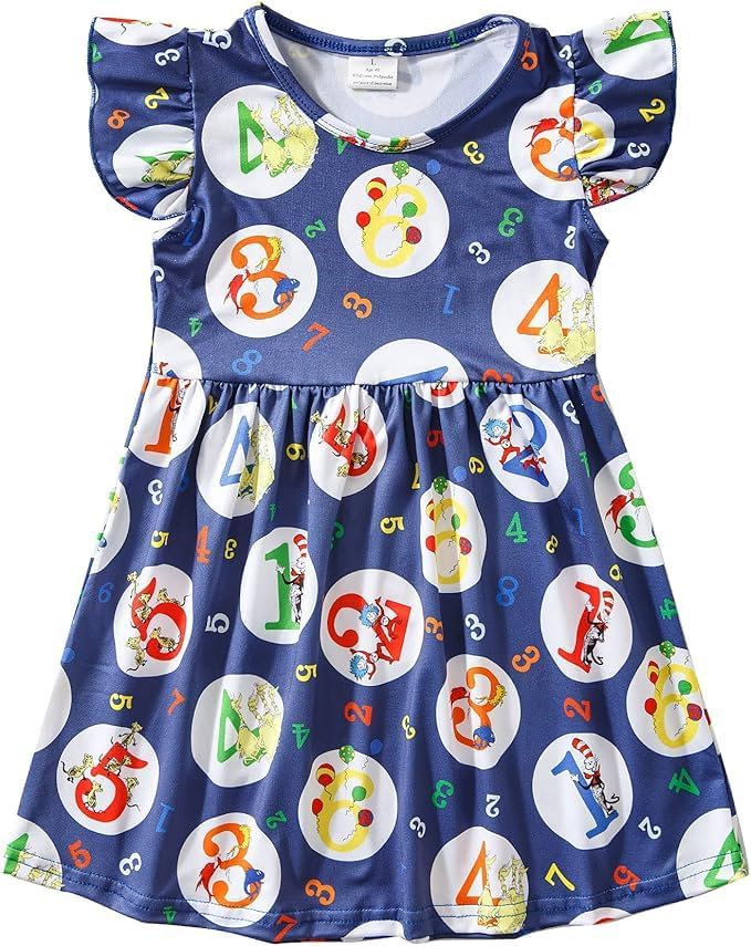 Baby Girls Spring Summer Cat in The Hat Dress Girls Flutter Sleeve Boutique - Image 3