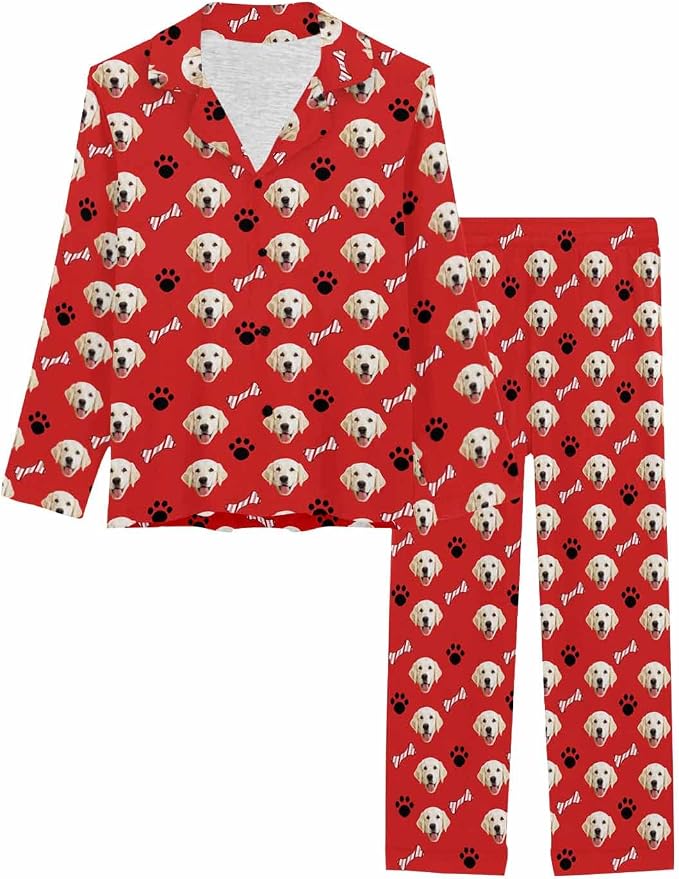 MyPupSocks Custom Face Pajamas for Women Set, Personalized Photo Long Sleepwear - Image 3