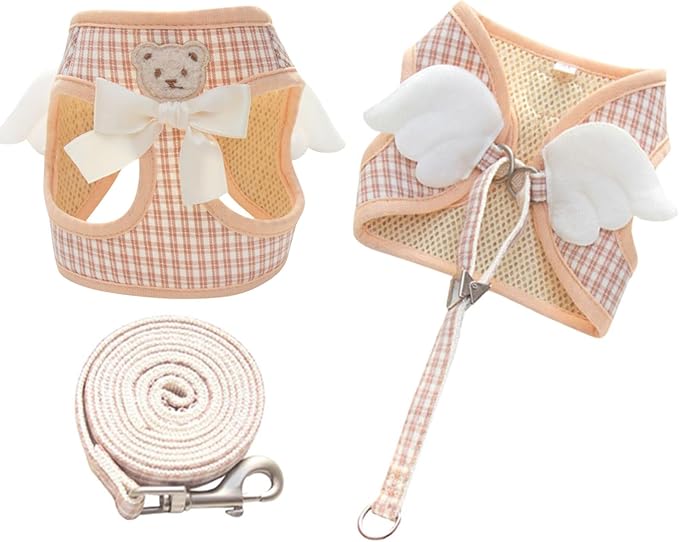 Dog Harness and Leash Set with Angle Wings, Pet Adjustable Mesh Vest Harness by BECHANMIG