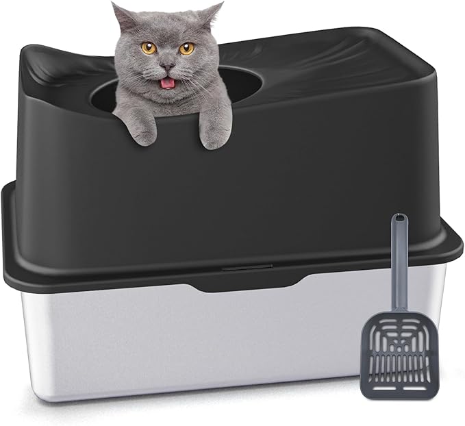 Top Entry Cat Litter Box with Lid, Stainless Steel Extra Large Enclosed Cats - Image 6