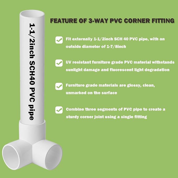 6Pack PVC Fittings 1-1/2Inch 3 Way, Furniture Grade Elbow Pipe Fittings - Image 3