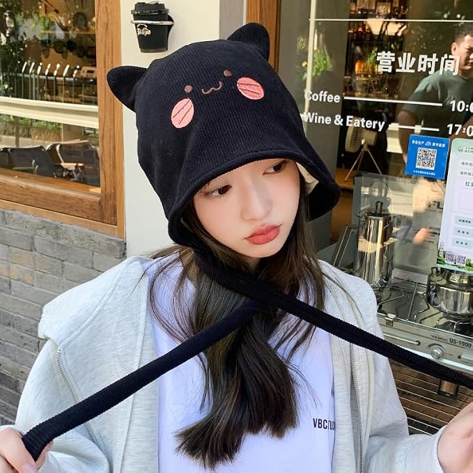 Women's Teen Girls Knitted Cat Kitty Cuffed Beanie Hat Winter Outdoor Stretchy - Image 3