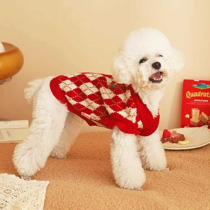 ANIAC Diamond Puppy Sweater for Small Dog Girl Strawberry Turtleneck Cat - Image 3