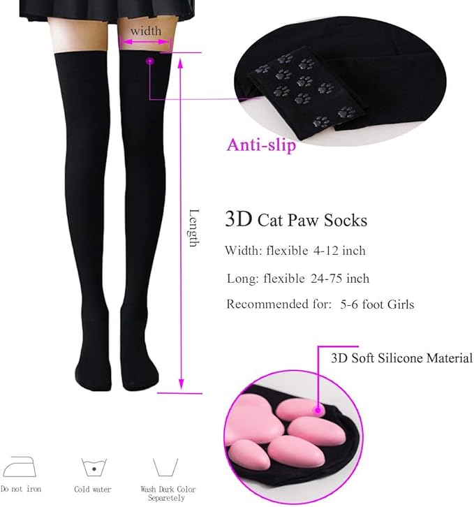 Cat Paw Thigh High Socks Golves, Cute Soft 3D Toe Beans Socks Mittens Kitten - Image 4