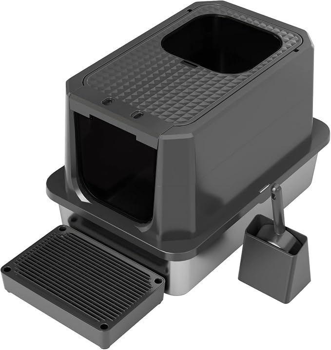 RIZZARI Enclosed Cat Litter Box: All Black Stainless Steel by RIZZARI