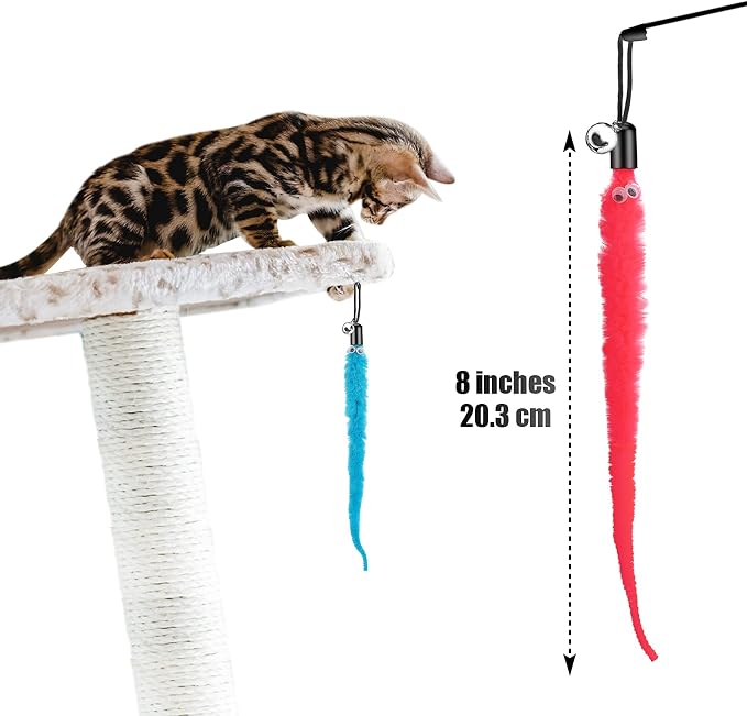 Cat Wand Toy Replacement Refill -12 Pcs Furry Tail Worm - Image 4
