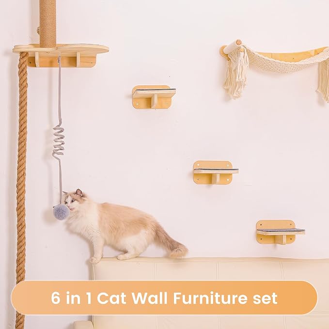 Cat Wall Shelves, Large Wall-Mounted 6-in-1 cat Furniture Set - Image 2