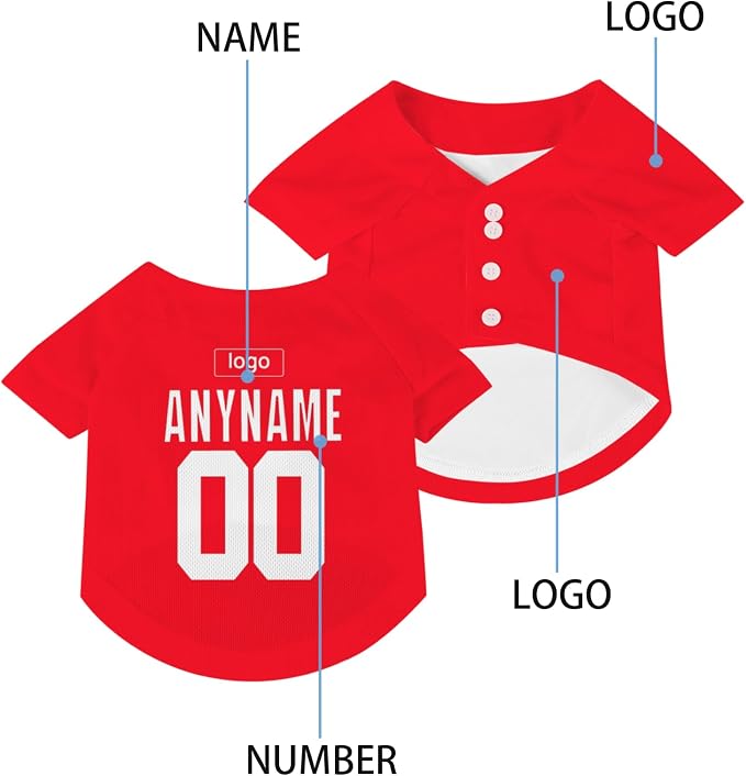 Custom Pet Dog Baseball Jersey Personalized Dog&Cat Jersey Printed Text Logo - Image 4