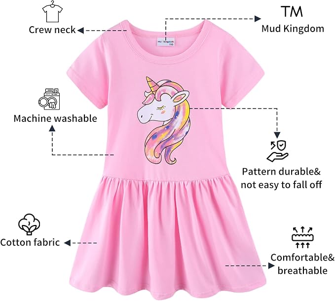 Mud Kingdom Little Girls Dresses Cotton Summer Holiday Cute Cat Dress Short - Image 2
