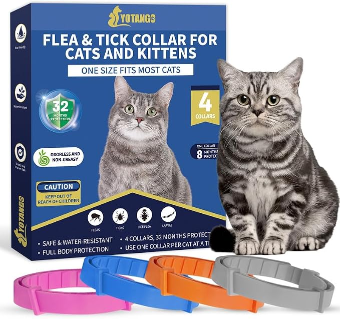 4 Pack Flea Collar for Cats, 32 Months Flea and Tick Prevention for Cat by YOTANGO