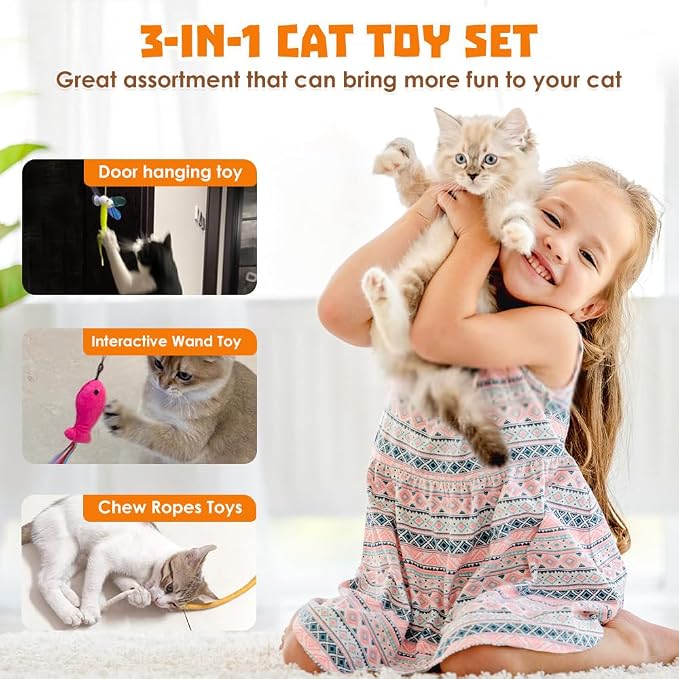 Interactive Cat Toys 8 Pcs, 1 Interactive Wand, 1 Cat Chew Ropes 7 Assorted - Image 2