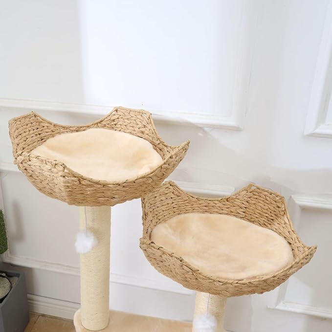 SHENGOCASE Cat Tree Tower with Rattan Wicker Basket, 2 Large Nest Baskets Bed - Image 8