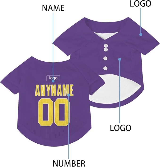 Custom Pet Dog Baseball Jersey Personalized Dog&Cat Jersey Printed Text Logo - Image 4