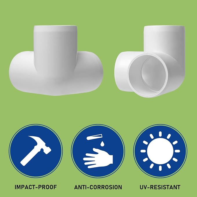 6Pack PVC Fittings 1-1/2Inch 3 Way, Furniture Grade Elbow Pipe Fittings - Image 5