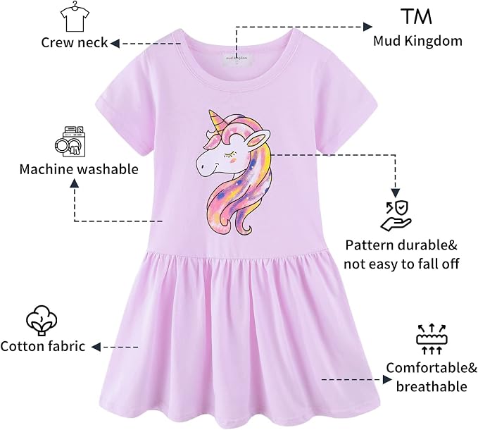 Mud Kingdom Little Girls Dresses Cotton Summer Holiday Cute Cat Dress Short - Image 2