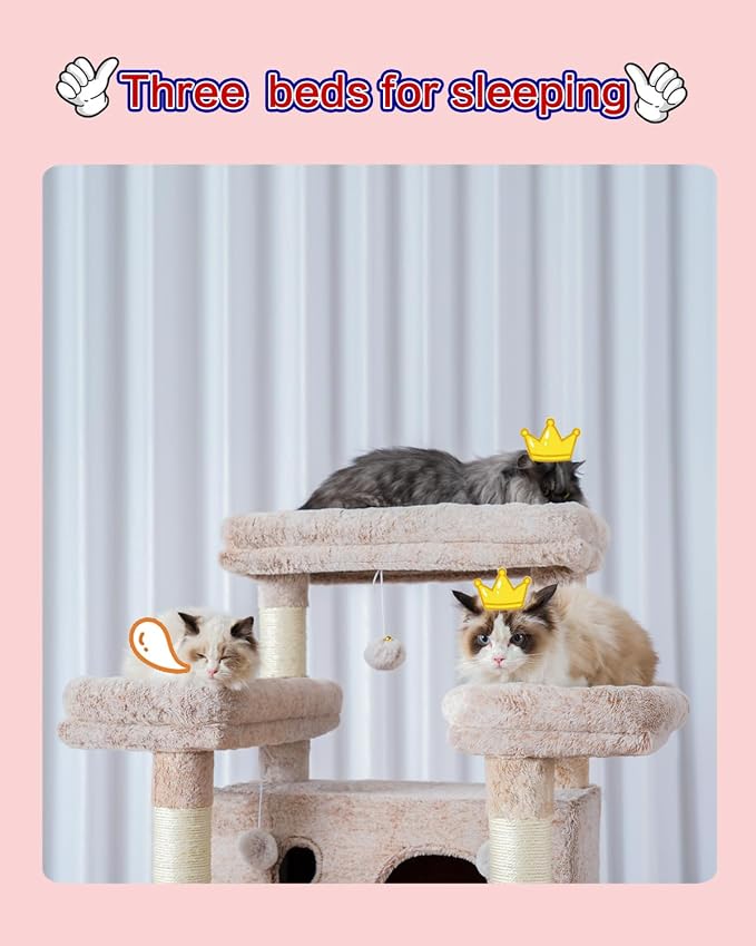 Cat Tree for Indoor Cats Large Adult, 2 Baskets, 2 Condos, Muchroom GCT030MU - Image 4