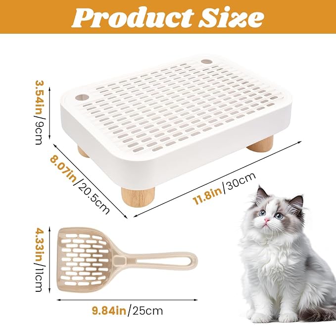 Litter Box Step with Litter Shovel, Box Ramp/Catcher with Wooden Base, Easy - Image 2