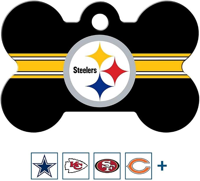 GoTags Personalized Pittsburgh Steelers Dog Tag, Brass Metal Bone Shape Pet ID by GoTags