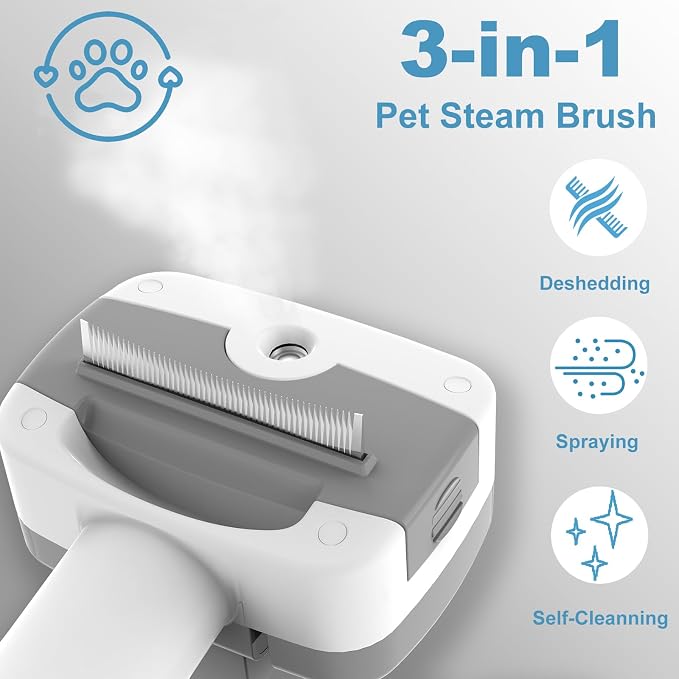 Pet Steam Brush for Dogs & Cats – Self Cleaning, 3 in 1 Hair Removal Comb Steam - Image 2