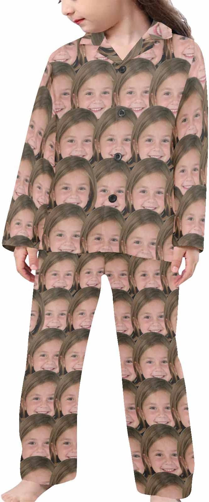 Artsadd Girls Pajamas Set Custom Face Pet Photo Long Sleeve Sleepwear by Artsadd