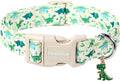 Lionet Paws Green and Blue Dinosaur Dog Collar- Cute Stegosaurus and Raptor by lionetpaws