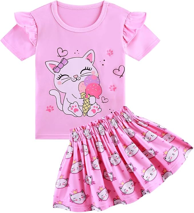 Akyzic Little Girl Skirt Outfit Two Piece Spring Summer Outfit Butterfly Dress - Image 2