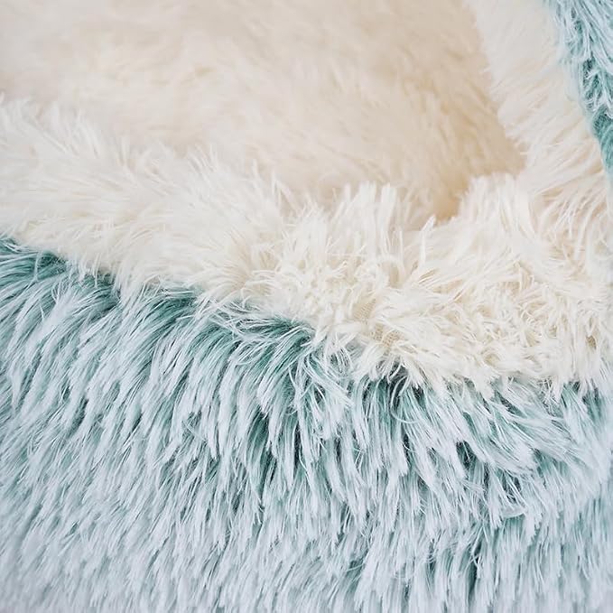 Cat Bed Round Fluffy Hooded Cat Bed Cave, Anti-Anxiety Cave Bed - Image 3