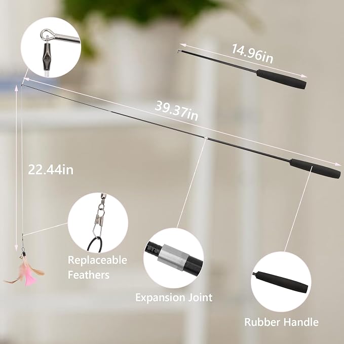 Hypeety Cat Toys for Indoor Cats Interactive Retractable Fishing Pole Wand - Image 2