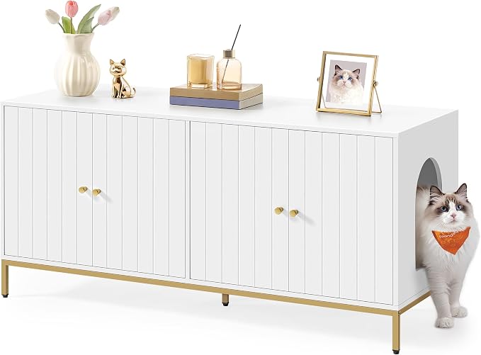 Feandrea Double Cat Litter Box Enclosure, Hidden Litter Box Furniture by FeandreabySONGMICSHOME