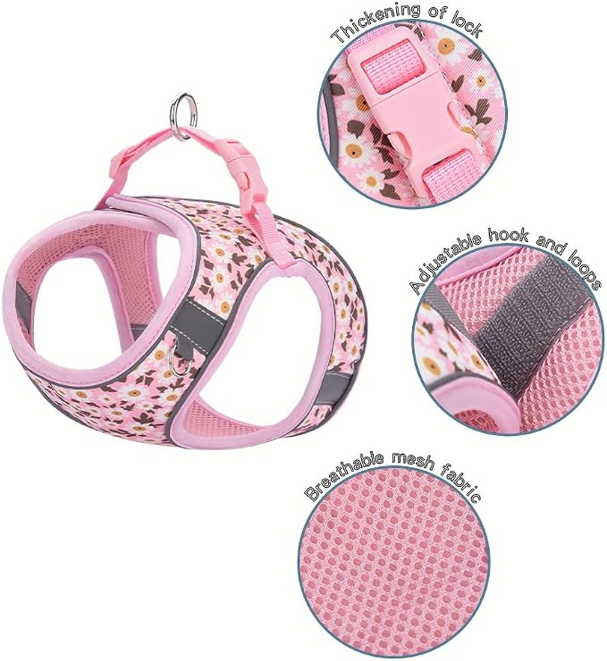 Step in Dog Harness and Leash Set, Flower Adjustable Easy Walk Puppy Harnesses - Image 2