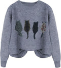 WDIRARA Women's Cat Graphic Sweater Long Sleeve Crew Neck Knit Tops Casual by WDIRARA