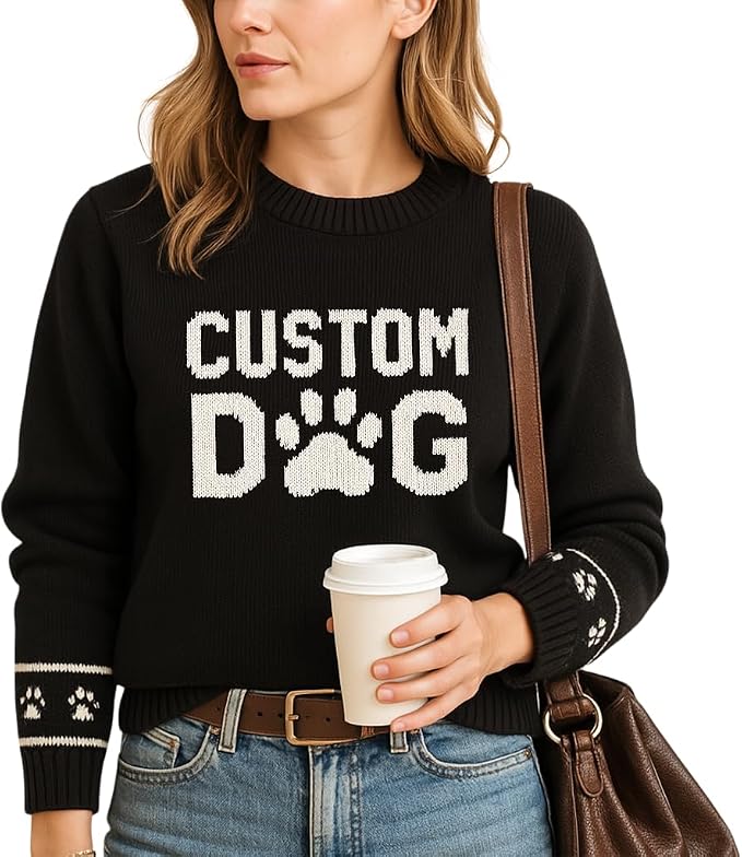 Custom Dog Knit Sweater for Women Personalized Pet Paw Print Pullover Dog Mom by GrewearFashion