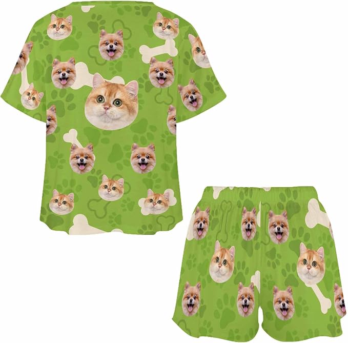 Custom Short Pajamas Set with Face Photo Women‘s Sleepwear Tee Personalized PJ - Image 4