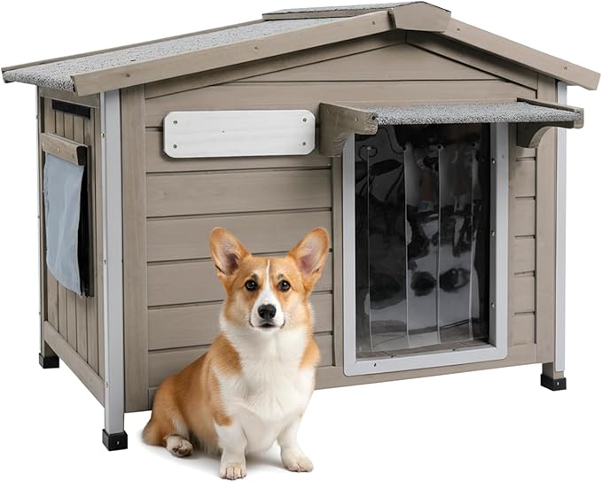 PetsCosset 30.1" L Large Dog House Outdoor & Indoor, Fir Wood Dog Kennel by PETSCOSSET