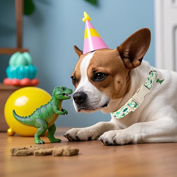 Lionet Paws Green and Blue Dinosaur Dog Collar- Cute Stegosaurus and Raptor - Image 6