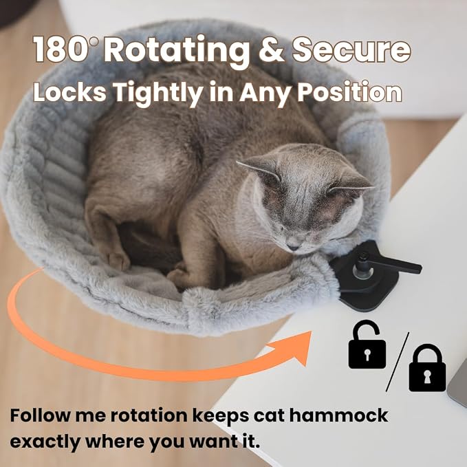 Cat Desk Bed – 180° Rotating & Adjustable Cat Hammock, 2 Washable Covers - Image 2